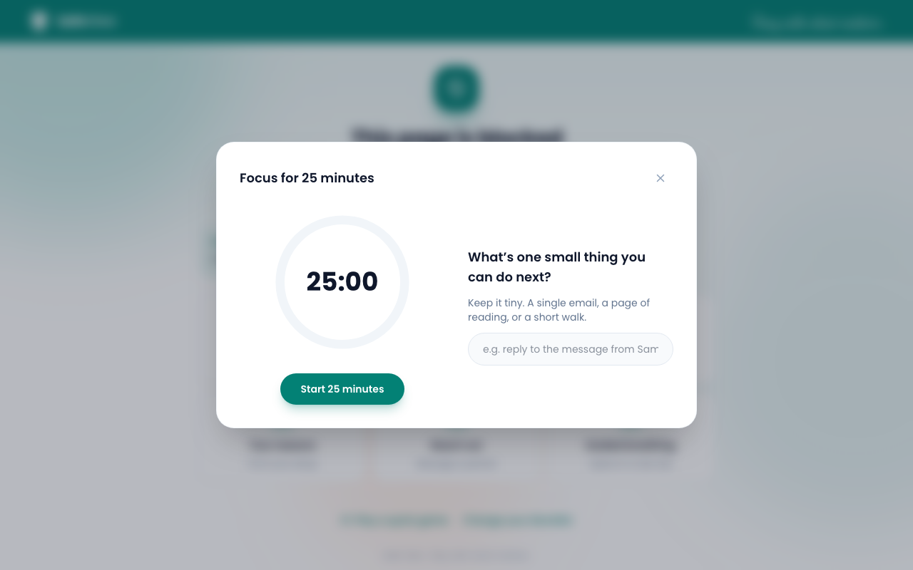 Focus session on the blocked page