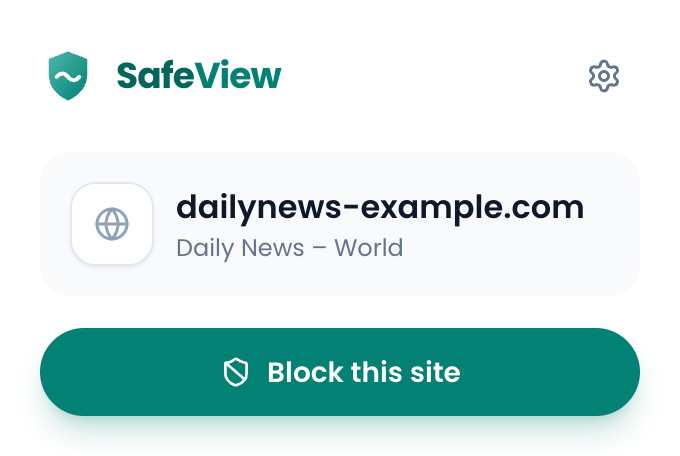 Safe View toolbar popup with the Block this site button